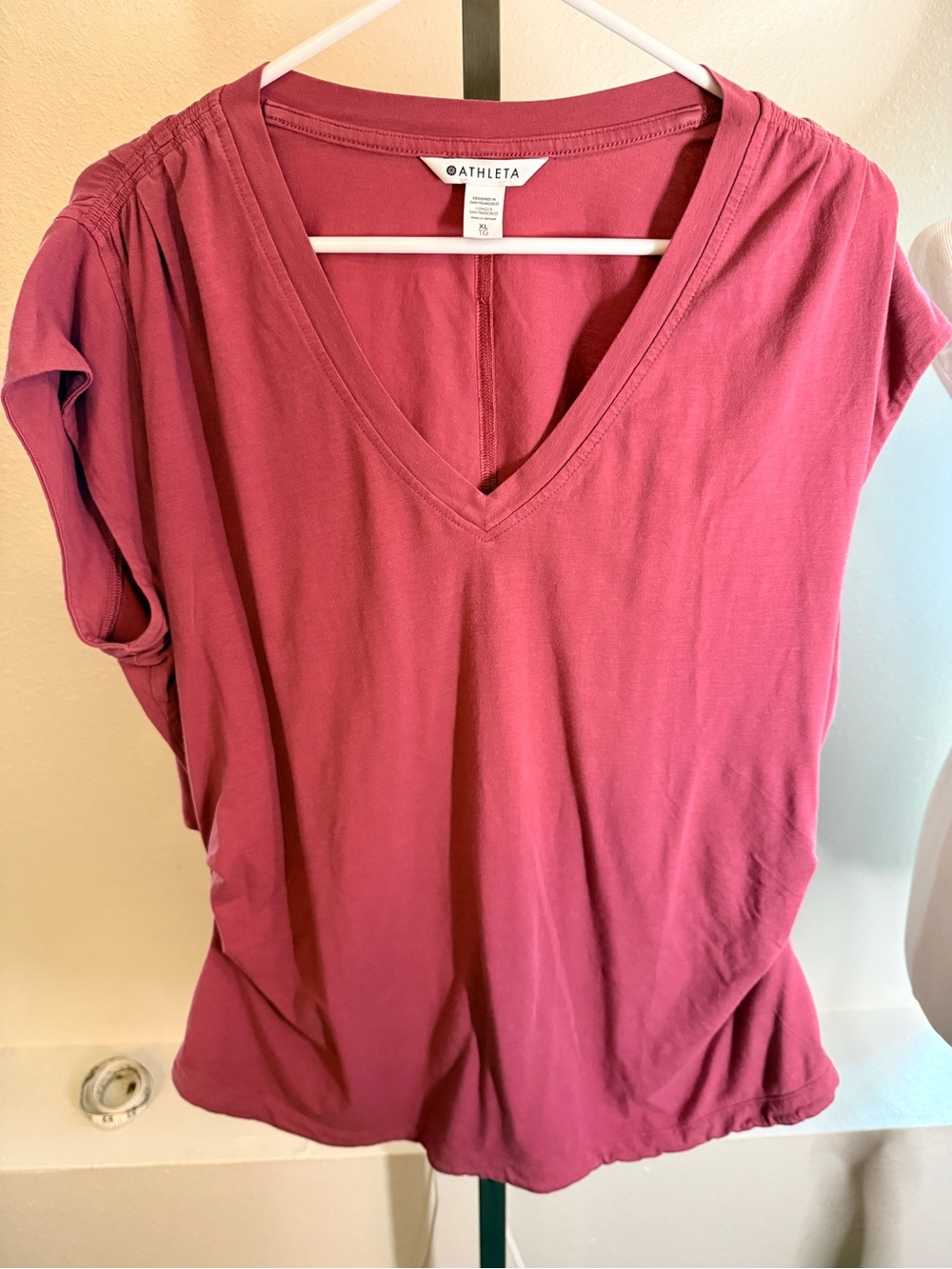 Athleta Raspberry V-Neck Short Sleeve Tee